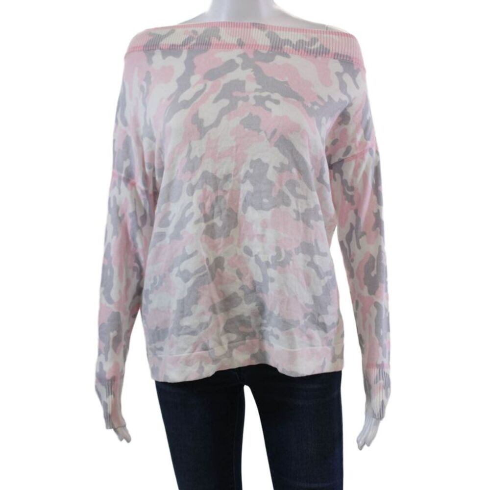 Central Park West Womens Cotton Camouflaged Boat Neck Sweater Top Pink Size XS
